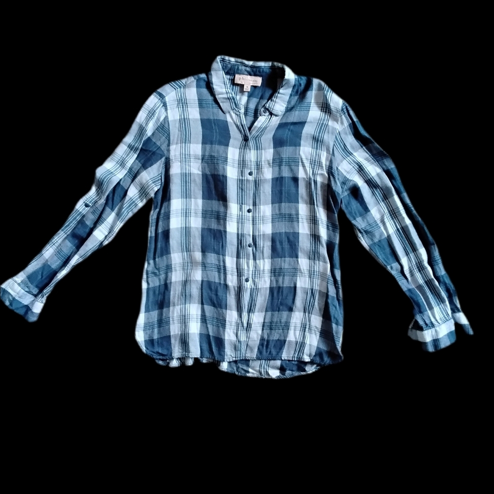 Philosophy Republic‎ Clothing Flannel Top Soft Womens Size Medium Blue Plaid